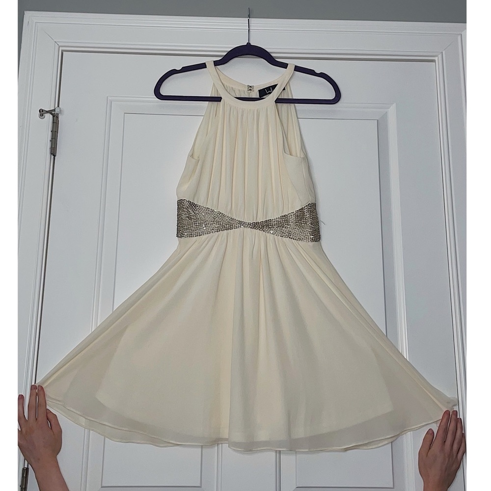 White Halter Beaded Semi-Formal Dress